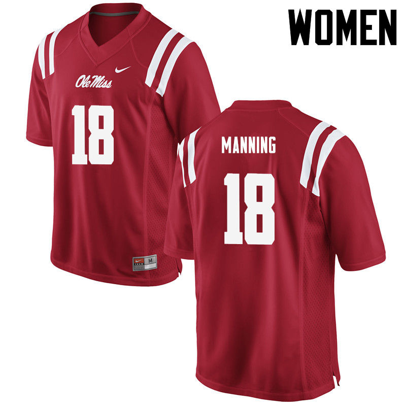 Archie Manning Ole Miss Rebels NCAA Women's Red #18 Stitched Limited College Football Jersey QZE5258EN